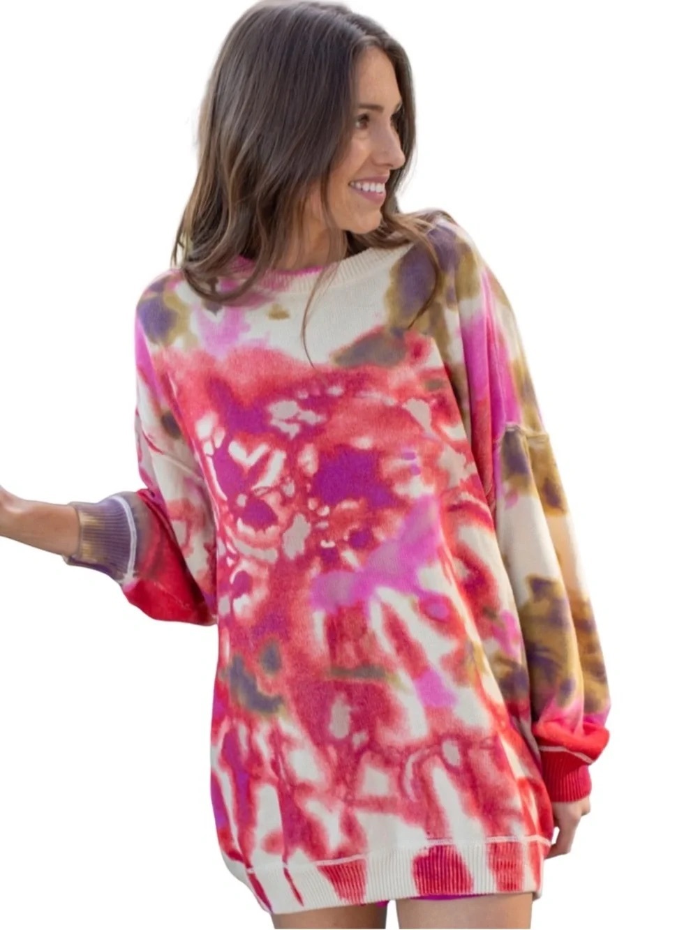Natural Life Taylor Oversized Floral Tye Dye Sweater